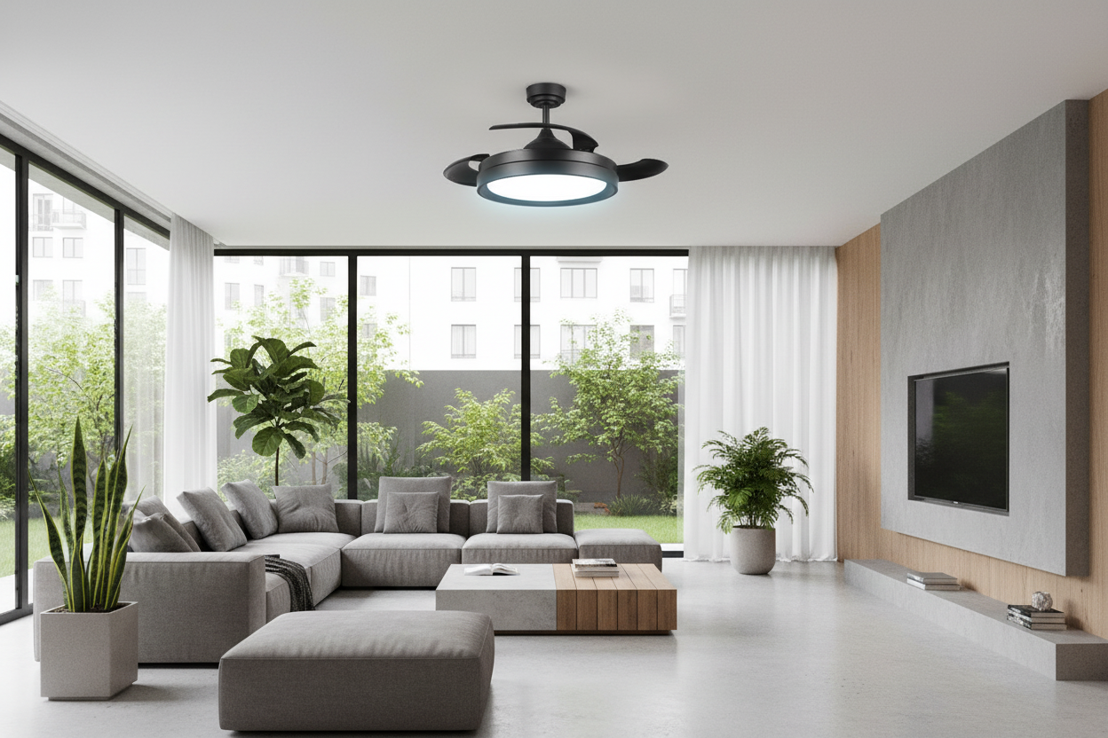 Ventilador en salón contemporáneo