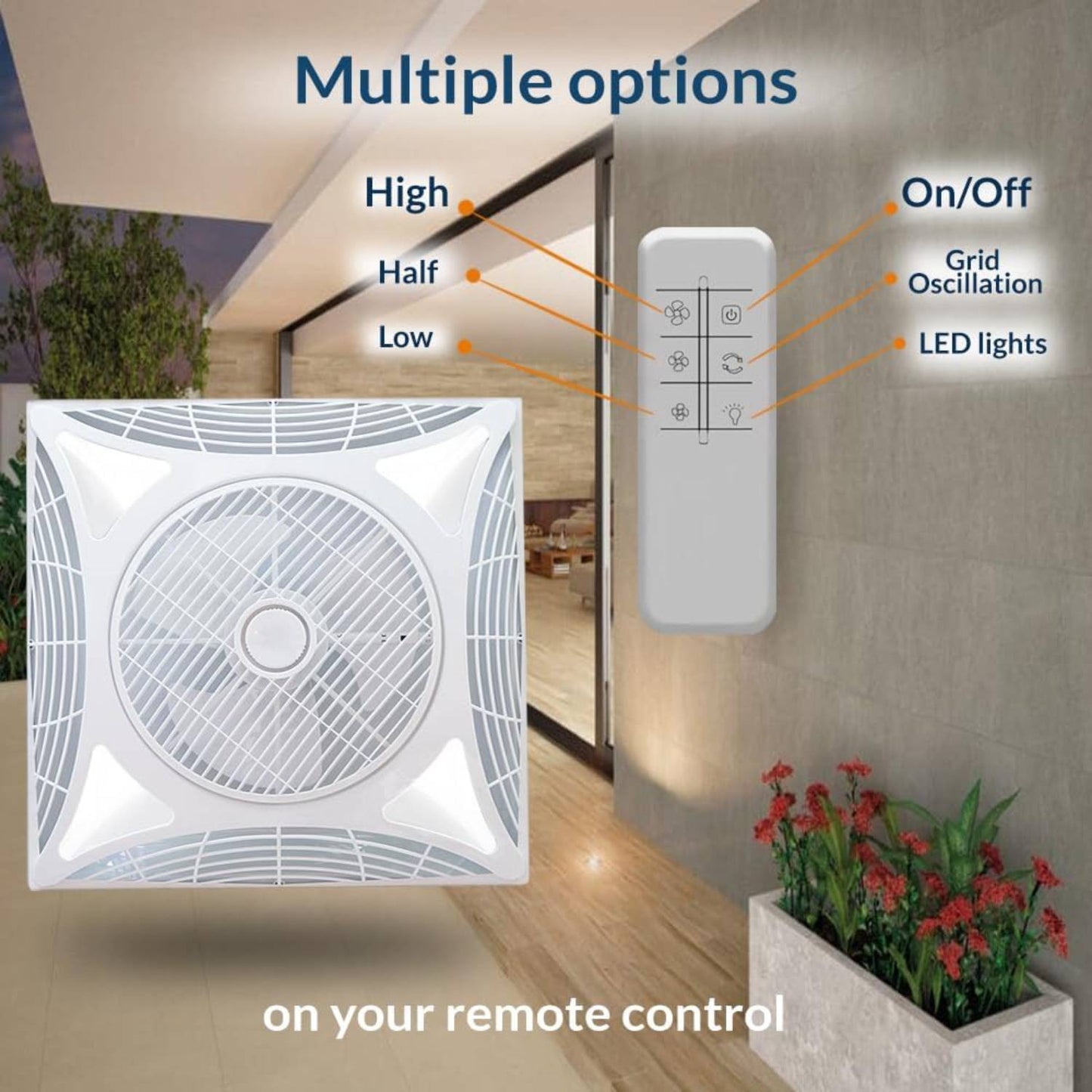 Ventilador techo registrable 60x60cm con luz