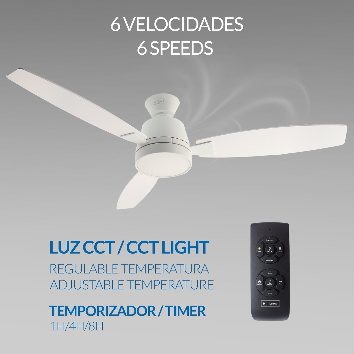 Ventilador de sostre 132cm amb Llum LED CCT 18W 1.200lm | Motor DC 31W Silenciós